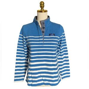 L.L.Bean Women Blue White Striped 1/4 Button Rugby Henley Pullover Sweatshirt S